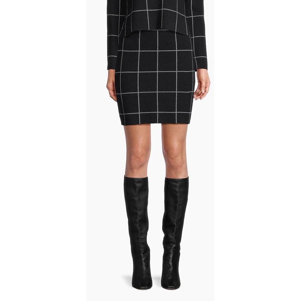 Saks Fifth Avenue Toccin Sinclair Windowpane Miniskirt Black‎ Large Knit $275